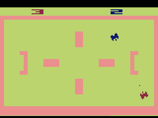 Combat (Atari 2600) screenshot: Tank combat with some obstacles