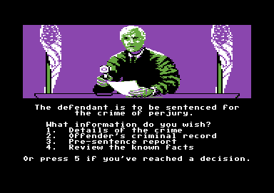 Crime and Punishment (Commodore 64) screenshot: Lying, in other words