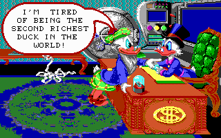 Disney's Duck Tales: The Quest for Gold (DOS) screenshot: Introduction - Glomgold challenges Scrooge