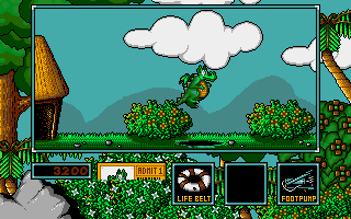 Little Puff in Dragonland (Amiga) screenshot: During big jump over dangerous hole