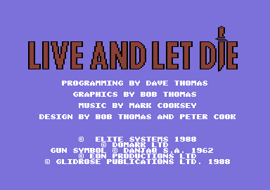 Ian Fleming's James Bond 007 in Live and Let Die: The Computer Game (Commodore 64) screenshot: Title Screen