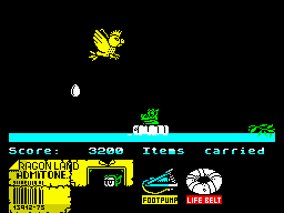 Little Puff in Dragonland (ZX Spectrum) screenshot: Enjoying dramatic float in the life belt