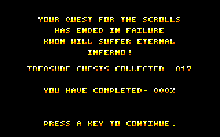 Avenger (Amstrad CPC) screenshot: Game over