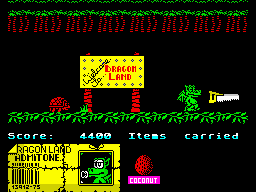 Little Puff in Dragonland (ZX Spectrum) screenshot: Little Puff just entered his home Dragonland