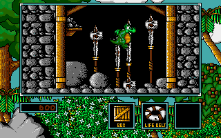 Little Puff in Dragonland (Amiga) screenshot: Falling down on a line of blades is deadly