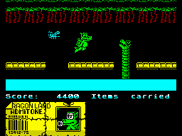 Little Puff in Dragonland (ZX Spectrum) screenshot: Very last obstacle is a sea serpent here