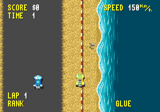 Combat Cars (Genesis) screenshot: Walking on a tight line...
