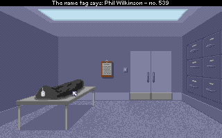 Crime City (DOS) screenshot: Of course, things make a turn for the worse. The prime suspect? Turn up dead.