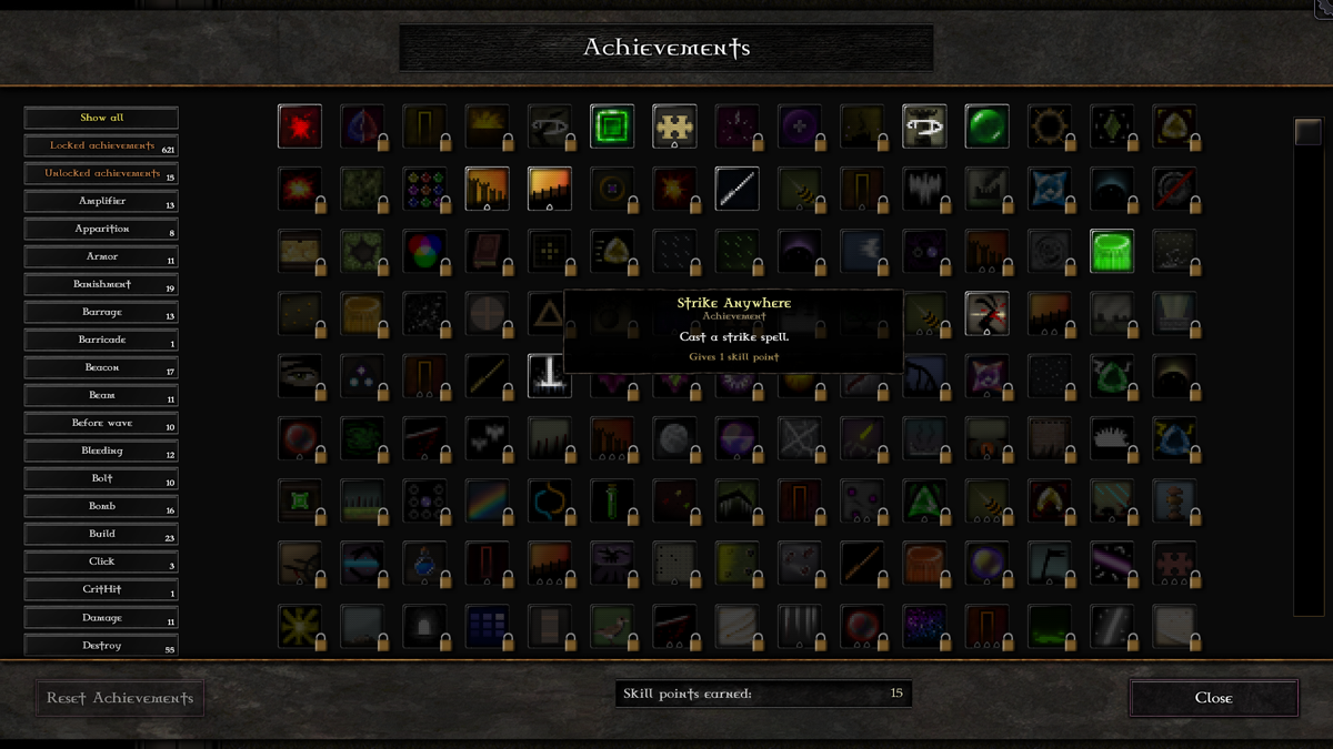 GemCraft: Frostborn Wrath (Windows) screenshot: Achievements screen