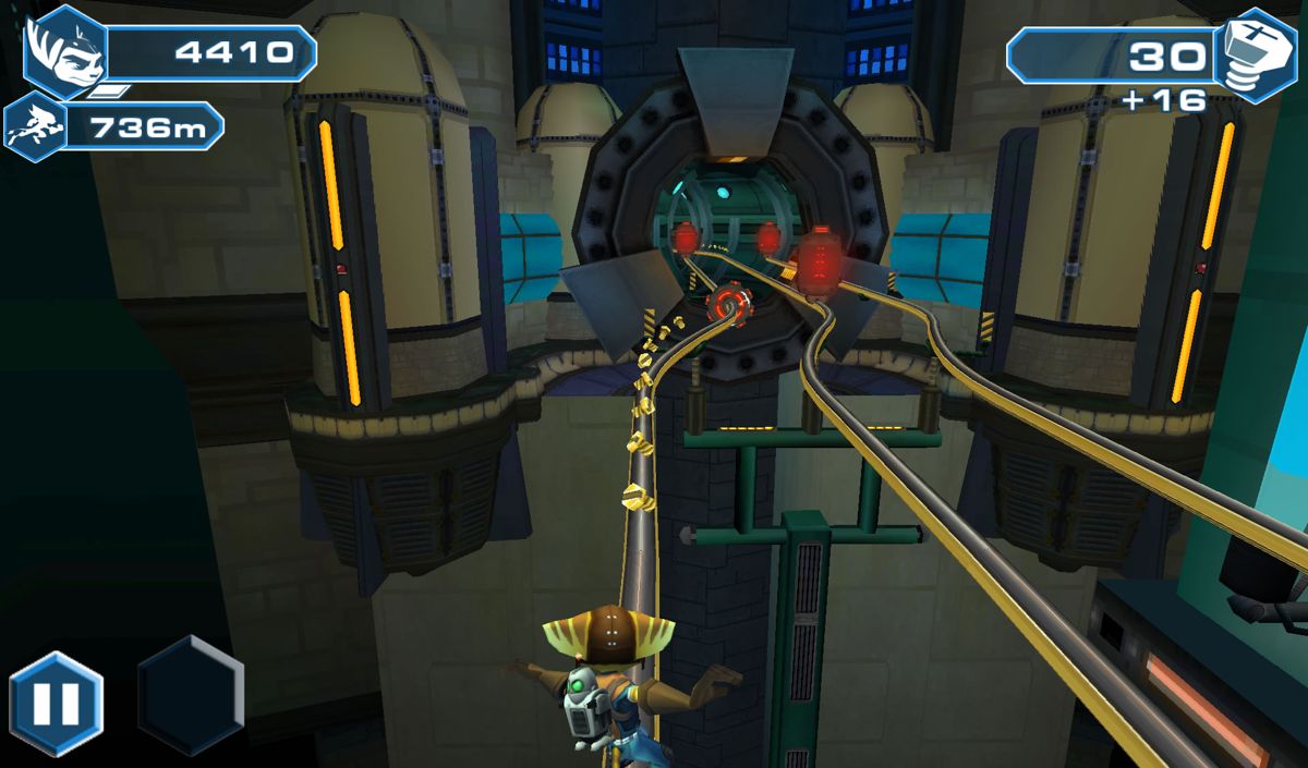 Ratchet & Clank: Before the Nexus (Android) screenshot: In this section you get to grind some rails.