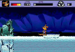 Awesome Possum Kicks Dr. Machino's Butt (Genesis) screenshot: Alone, drifting through ice...