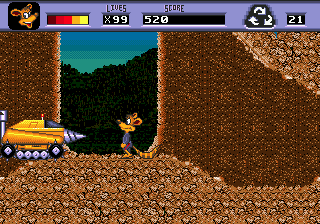 Awesome Possum Kicks Dr. Machino's Butt (Genesis) screenshot: A tank!