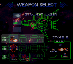 Axelay (SNES) screenshot: Weapon Select