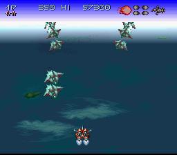 Axelay (SNES) screenshot: Vertically scrolling gameplay