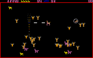 Llamatron: 2112 (DOS) screenshot: Shooting some assorted enemies... (VGA)