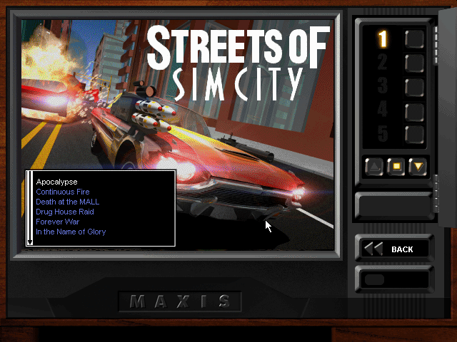 Streets of SimCity (Windows) screenshot: mission selection