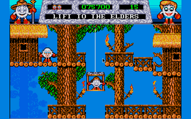 Fantasy World Dizzy (DOS) screenshot: Lift to the elders.