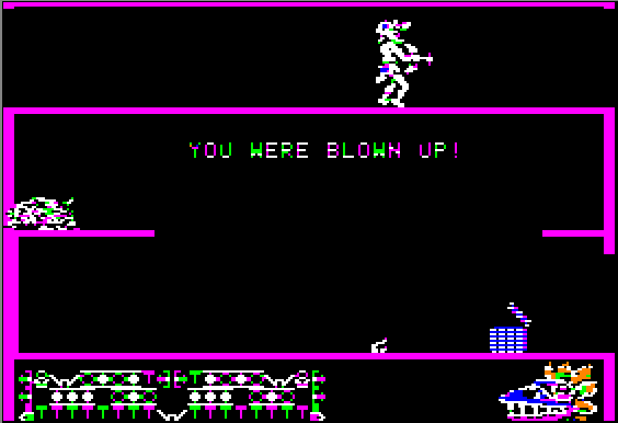 Aztec (Apple II) screenshot: Too close to the dynamite!