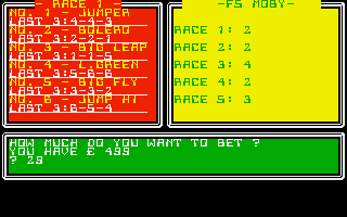 Frog-Race (Atari ST) screenshot: Playing a bet