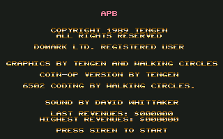 APB (Commodore 64) screenshot: Title/Credits