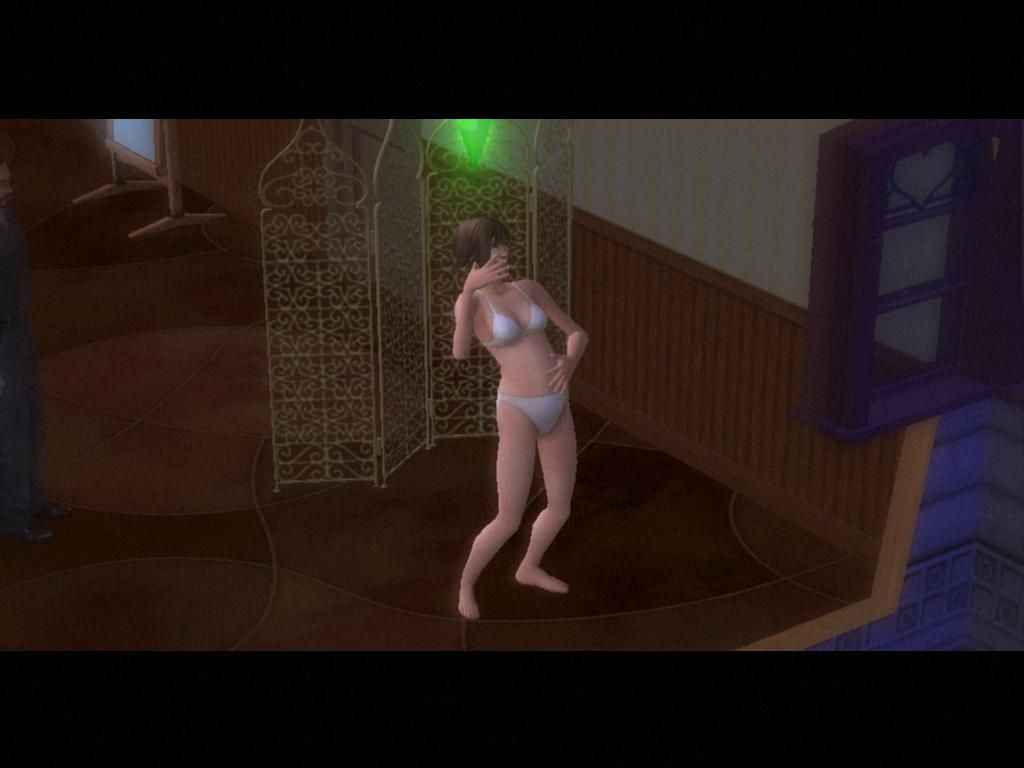 The Sims 2 (Windows) screenshot: Jennifer is about to give birth! You can tell by the letterbox cutscene, which takes over whenever something important happens, like having a kid or getting married.
