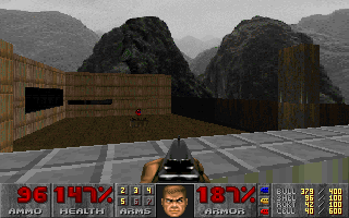 Doom (DOS) screenshot: Episode One takes place on a moon called Phobos. This is the view from the game's starting location