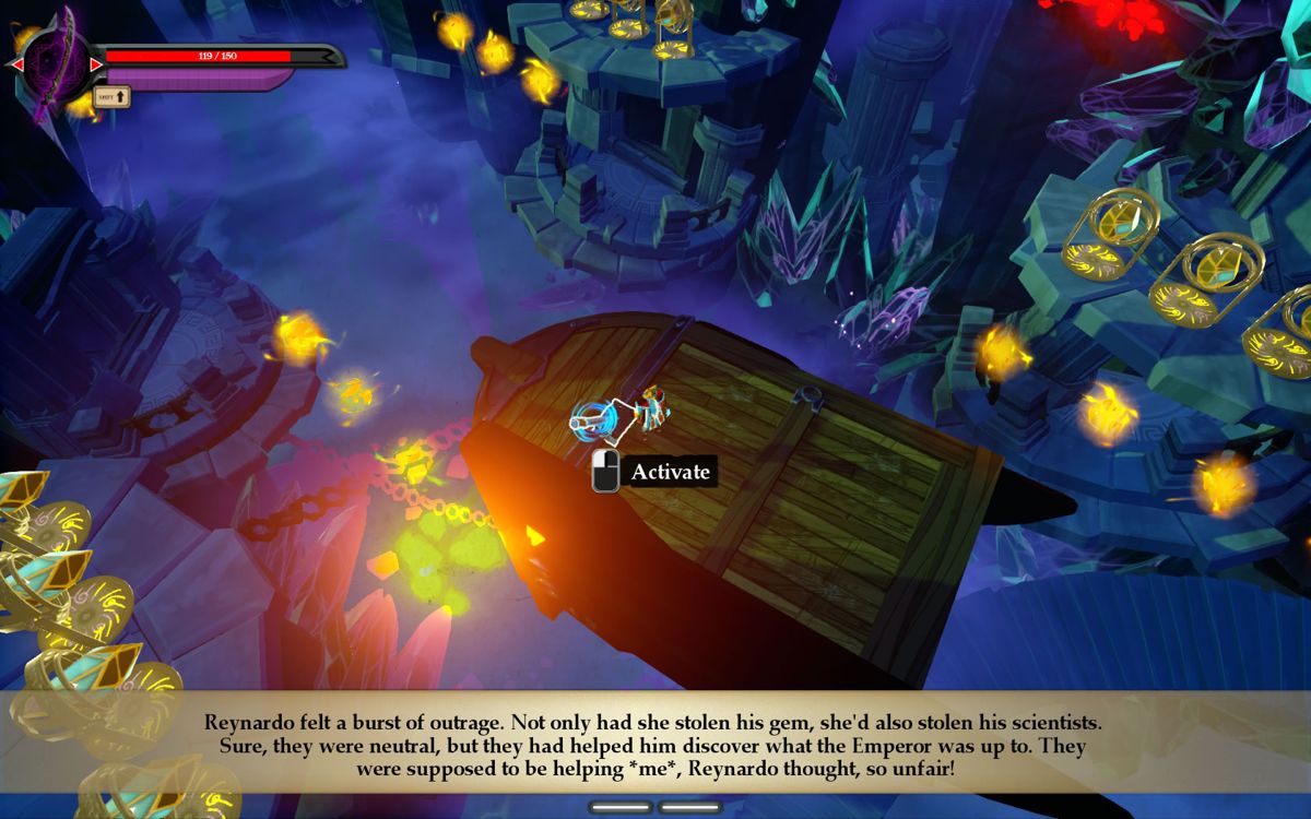Stories: The Path of Destinies (Windows) screenshot: A moving puzzle section where you need to prevent projectiles from hitting you by raising a barrier.