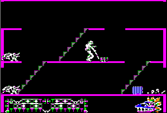 Aztec (Apple II) screenshot: Fighting a spider