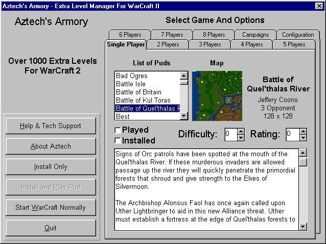 Aztech's Armory: Campaigns for WarCraft II (Windows) screenshot: The Level Manager
