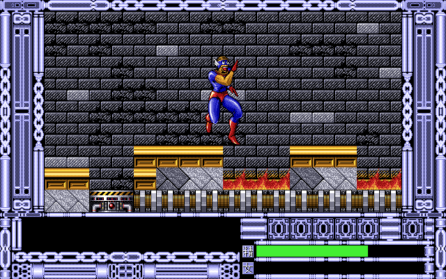 Sei Senshi Mokkoriman (PC-98) screenshot: Jumping over lava