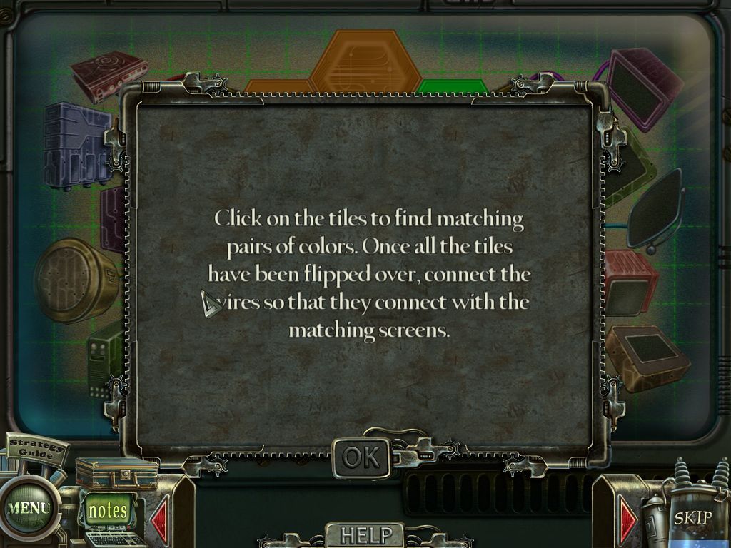 Haunted Halls: Revenge of Doctor Blackmore (Collector's Edition) (Windows) screenshot: All puzzles in the main game and the bonus chapter have an explanation and a SKIP option