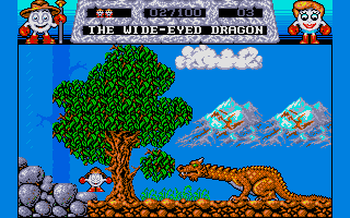 Fantasy World Dizzy (Atari ST) screenshot: The wide-eyed dragon.