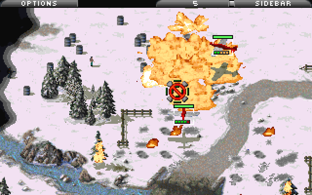 Command & Conquer: Red Alert (DOS) screenshot: Soviet YAK fighters clearing enemy lines a bit.