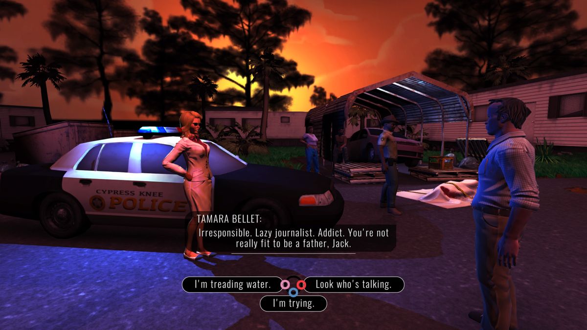 Knee Deep (PlayStation 4) screenshot: Jack's ex is not happy he brought their son to a crime scene