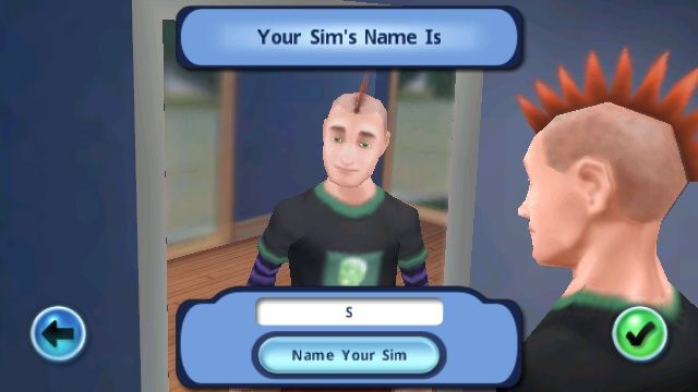 The Sims 3 (Symbian) screenshot: Choosing a name for our Sim