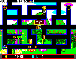 Fantasy Zone: The Maze (SEGA Master System) screenshot: Get the coins quickly after you collect all dots