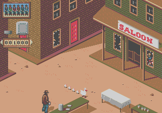 Back to the Future Part III (Genesis) screenshot: Isometric pie-throwing level. Be careful not to hit those cute ducks!