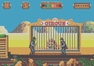 Back to the Future Part III (Genesis) screenshot: The lion is indifferent to the fight