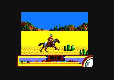 Back to the Future Part III (Amstrad CPC) screenshot: Save your girl before the stage coach reaches the ravine