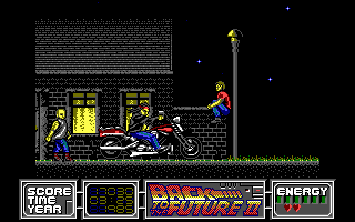 Back to the Future Part II (DOS) screenshot: Jump over obstacles and motocyclists.