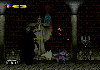 Doom Troopers: Mutant Chronicles (Genesis) screenshot: Can't even see the boss!