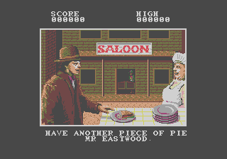 Back to the Future Part III (Genesis) screenshot: Sure, pies make a great answer to bullets!