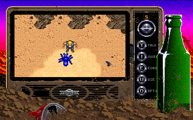 Bad Blood (DOS) screenshot: Male: Fighting a spider out in the desert