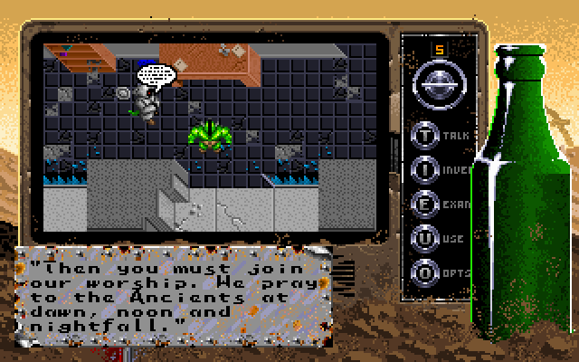 Bad Blood (DOS) screenshot: Daytime: Disciple trying to recruit you