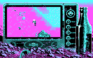 Bad Blood (DOS) screenshot: I don't have the ability to cross water yet... (CGA)