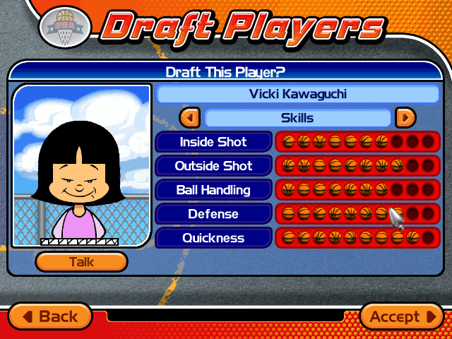 Backyard Basketball 2004 (Windows) screenshot: Reviewing player's skills
