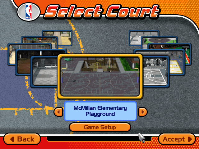 Backyard Basketball 2004 (Windows) screenshot: Selecting the court to play in