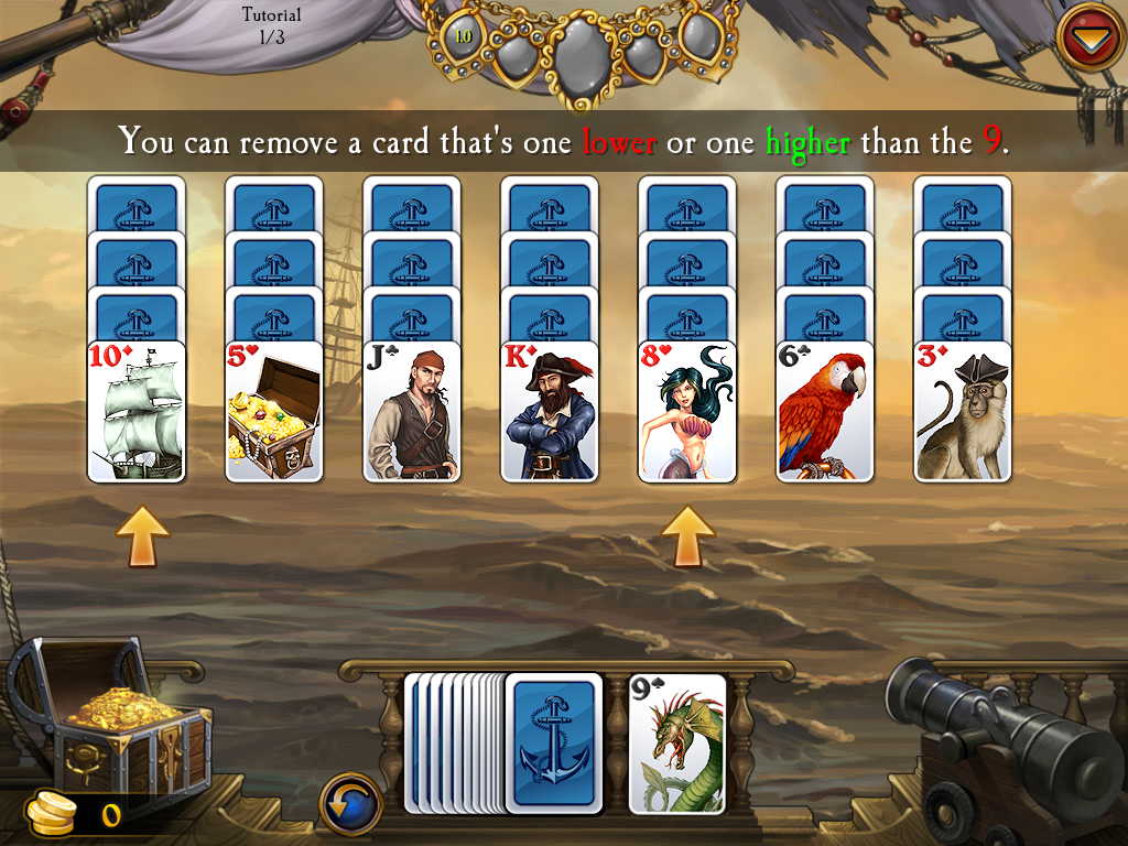 Seven Seas Solitaire (Windows) screenshot: Level 1 give you instructions