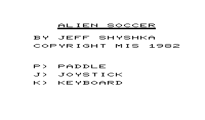 Alien Soccer (VIC-20) screenshot: Title screen.