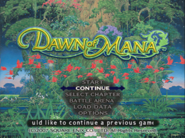 Dawn of Mana (PlayStation 2) screenshot: Title Screen and Main Menu.